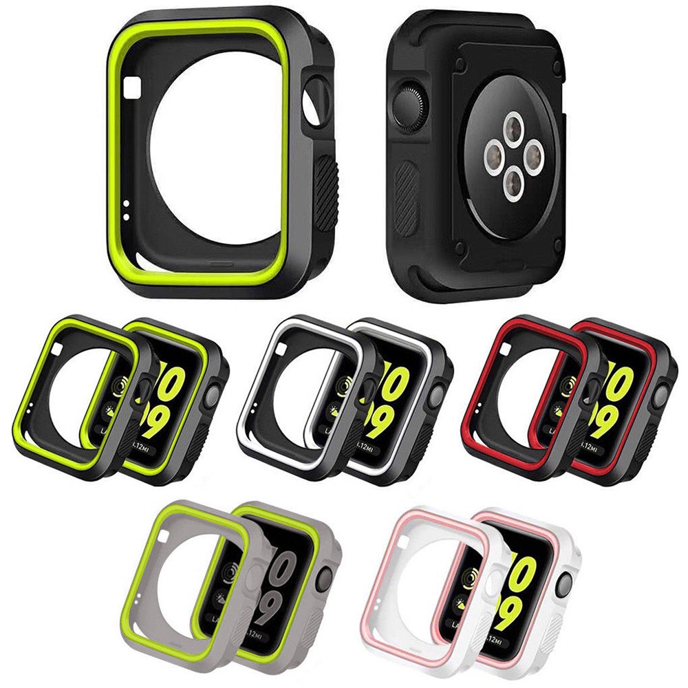 ☇♞۩Silicone cover For Apple Watch case 44mm 40mm iWatch case 42mm/38mm Bumper Protector Apple watch series 6 5 4 3 SE Ac