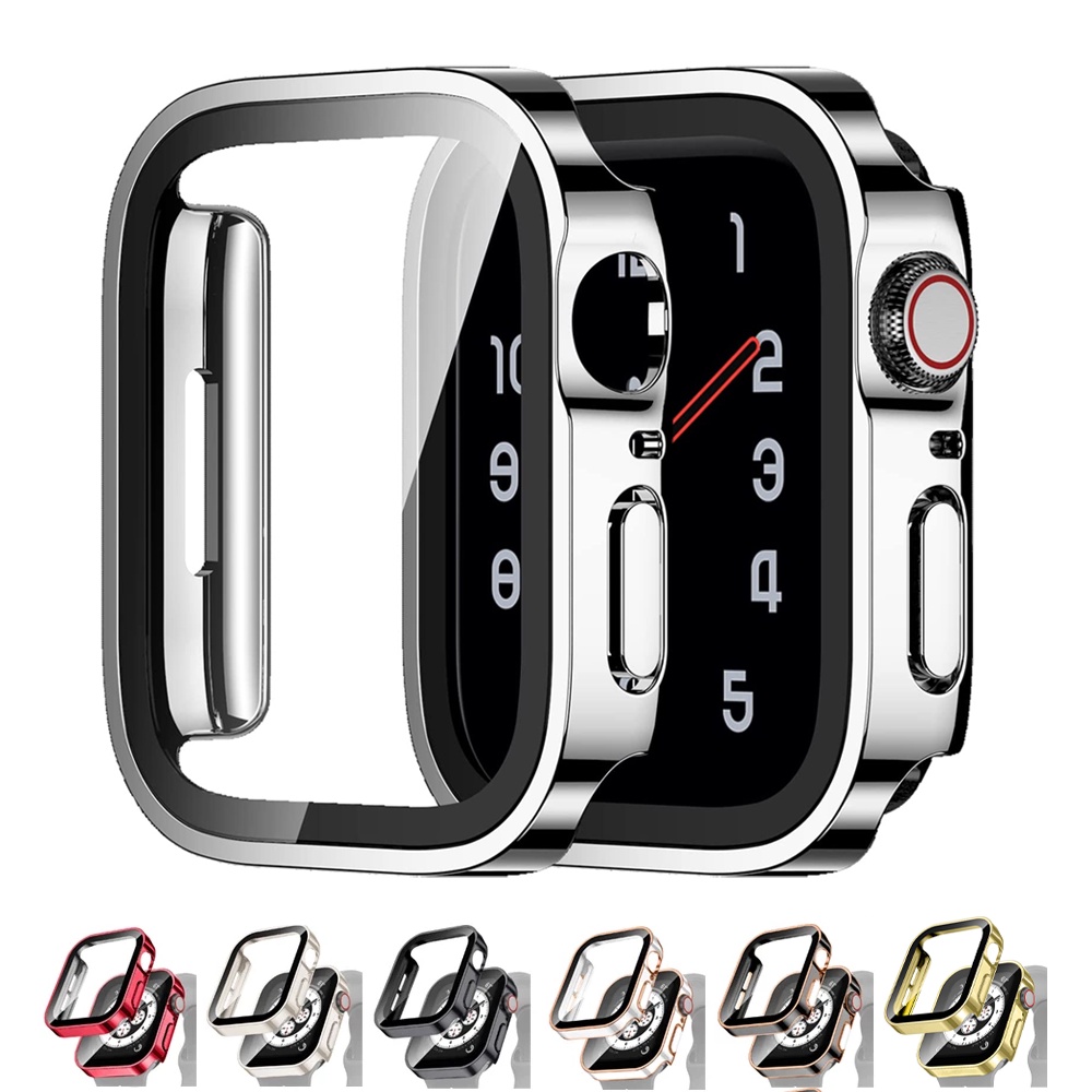 ▲Case+glass For Apple Watch 8 45mm 41mm 44mm 40mm waterproof Cover Accessories Edge Bumper iWatch 4 5 6 7 SE 40 Screen P