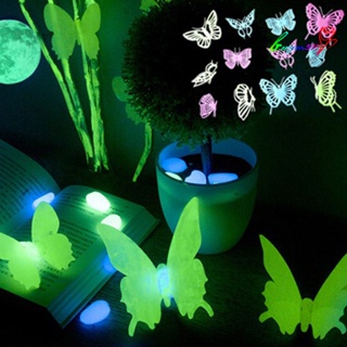 【AG】12Pcs Luminous Glow Hollow Out Butterfly Decals Home Decor Stickers
