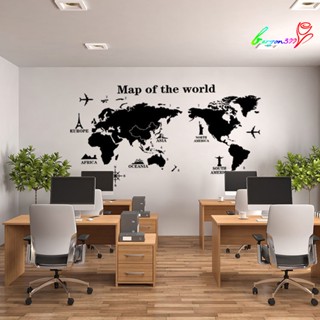 【AG】2Pcs/Set Map of The World Wall Sticker Waterproof Self-adhesive DIY Creative Wall Mural Office