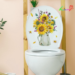 【AG】Toilet Bowl Sticker Self-adhesive Removable Non-fading No Residue Decorative Sunflower Floral Bathroom Wall Home Supply