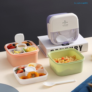 Calciwj 1100ml Lunch Box with Spoon Fork Double Layer Buckle Closure Thermal Insulation Cold