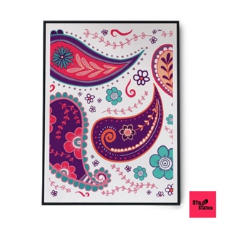 โปสเตอร์วินเทจประดับผนัง ลาย Paisley สีชมพู สำหรับแต่งห้อง