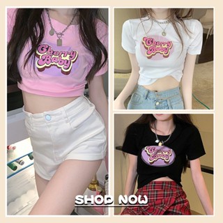 [HSNE] เสื้อยืดลําลอง คอกลม แขนสั้น พิมพ์ลายตัวอักษร สไตล์อเมริกัน เซ็กซี่ สําหรับผู้หญิง MCL