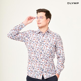 OLYMP GREEN CHOICE LUXOR Shirt เสื้อเชิ้ตชายรักษ์โลก สีขาว พิมพ์ลายดอกไม้ ทรงหลวม ใส่สบาย รีดง่าย