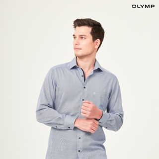 OLYMP GREEN CHOICE LUXOR Shirt เสื้อเชิ้ตชายรักษ์โลก สีฟ้า ผ้าเท็กเจอร์ ลายกราฟฟิก ทรงหลวม ใส่สบาย รีดง่าย