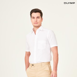 OLYMP LUXOR Shirt เสื้อเชิ้ตชาย แขนสั้น สีขาว ผ้าเรียบ ทรงหลวม ใส่สบาย รีดง่าย