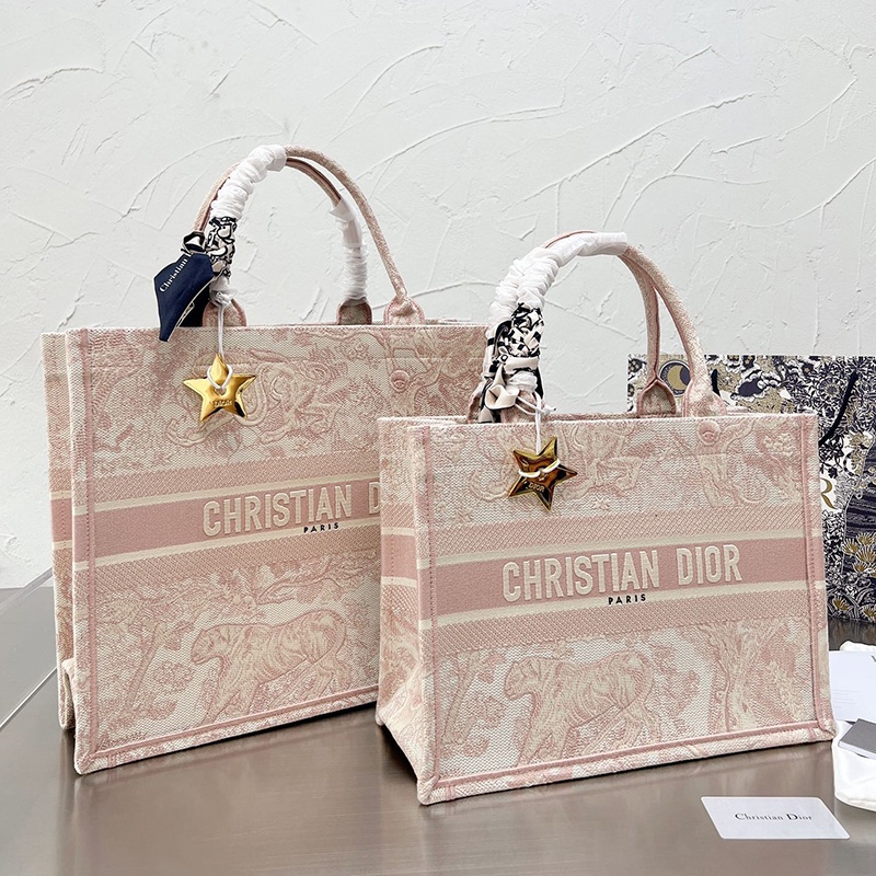 (with Box) Dior BOOK TOTE Handbag Pink Rui Print Embroidery with Inner Bag Shopping Bag