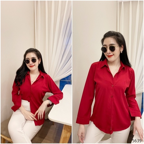 (พร้อมส่ง) เสื้อเชิ๊ตทำงาน คอปก ติดกระดุม ผ้าไหมอิตาลี่ มี 12 สี (K5639)(R No. 13,14,15)