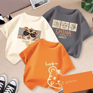 ใหม่ เสื้อยืด แขนสั้น แขนห้าส่วน แฟชั่นฤดูร้อน สําหรับเด็กผู้ชาย 2023 3 ชิ้นต่อชุด