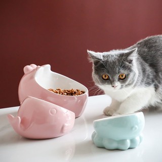 #ชามสัตว์เลี้ยงCat Bowl ชามเซรามิกป้องกันปากมดลูกเอียงสูงชามเอียง