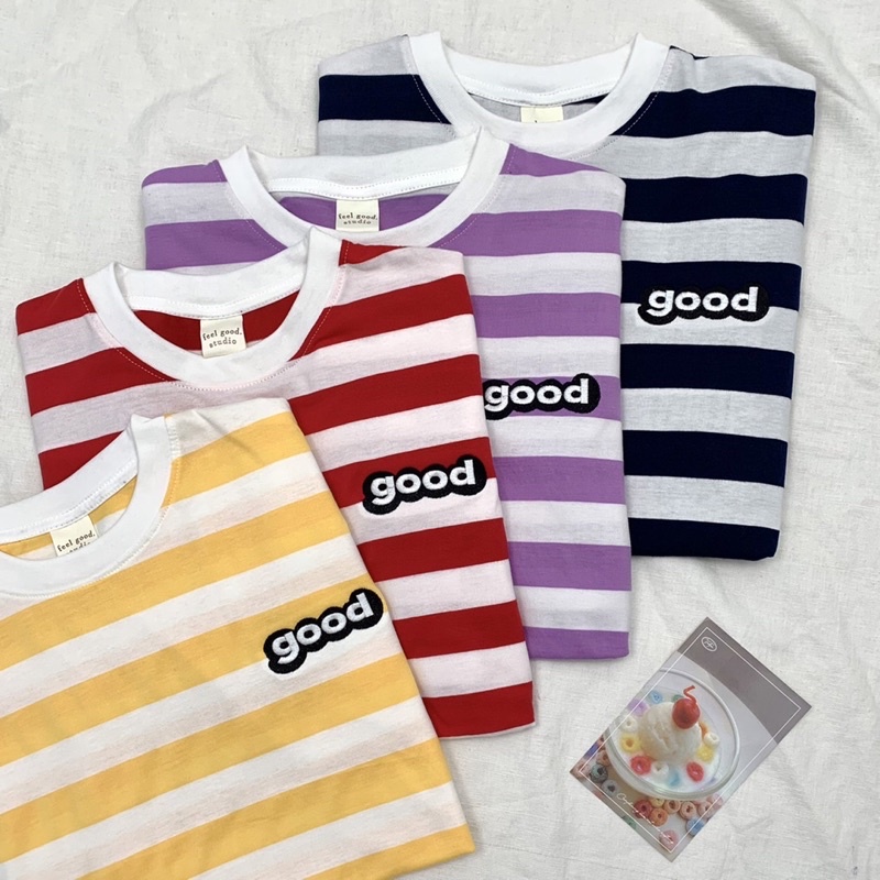 Sugarbeetshop | F97 GOOD เสื้อลายทาง เสื้อโอเวอร์ไซต์ oversize เสื้อยืดผ้า cotton
