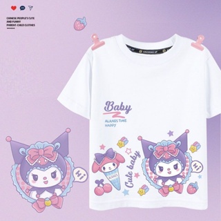 เสื้อยืดแขนสั้นลําลอง ผ้าฝ้าย 100% พิมพ์ลายการ์ตูน Melody Kuromi สําหรับเด็กผู้หญิง 4.28 2023