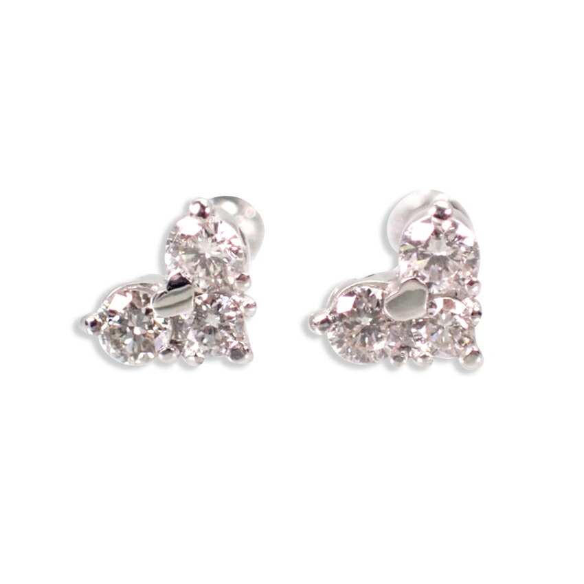 [ใหม่] Pt900 ต่างหูเพชร รูปหัวใจ 0.1Ct, 0.1Ct [I2-3]
