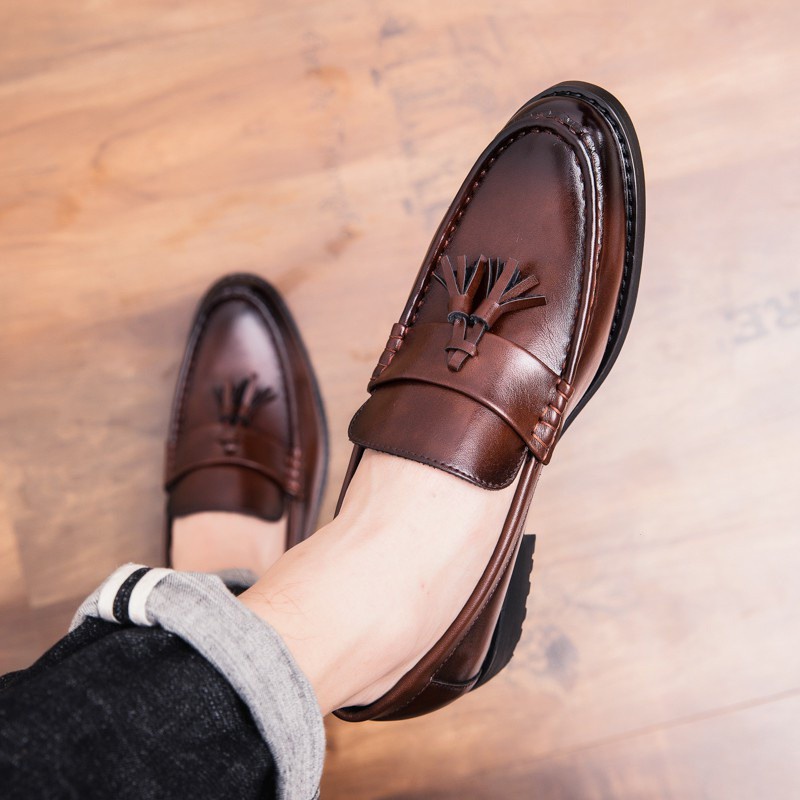 Tassel loafer รองเท้าหนังลําลอง สีดํา และสีน้ําตาล สําหรับผู้ชาย ไซซ์ 38-44