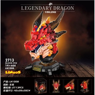 ✆ใช้งานร่วมกับ LEGO Chinese Zodiac Red Dragon Chixiao Dragon Head Yanlong เด็กปริศนาประกอบอาคารบล็อกของเล่นเครื่องประดับ