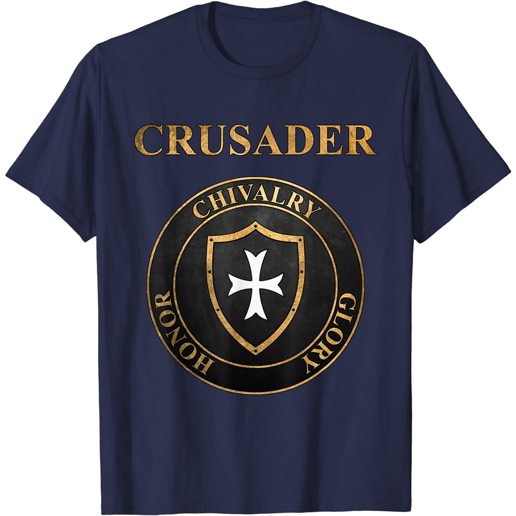 Crusader Medieval Knight Shield Chivalric Virtues เสื้อยืด: เสื้อผ้ารองเท้าและเครื่องประดับ