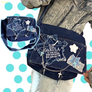 🍠stop🍠 Original Denim กระเป๋าสะพายวินเทจ Pentagram Portable Messenger Bag