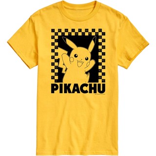 เครื่องแต่งกายไฮบริด - Pokémon - Pikachu Checkers - เสื้อยืดกราฟฟิคแขนสั้นผู้ชาย : เสื้อผ้า รองเท้า และเครื่องประดับ