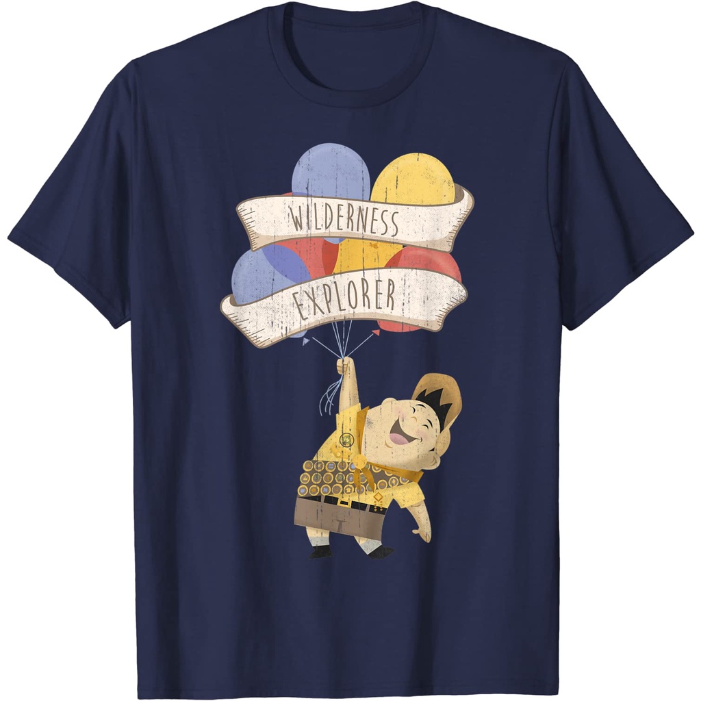 เสื้อยืด Disney Pixar Up Russell Wilderness Explorer Balloons เสื้อยืด : เสื้อผ้า รองเท้า และเครื่อง