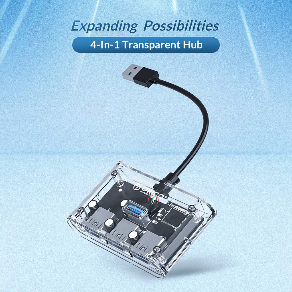 ORICO LV1U3-4A 4 ports USB3.0 Hub Clear โอริโก้ ฮับเพิ่มพอร์ต ยูเอสบี 3.0 จำนวน 4 พอร์ต สีใส