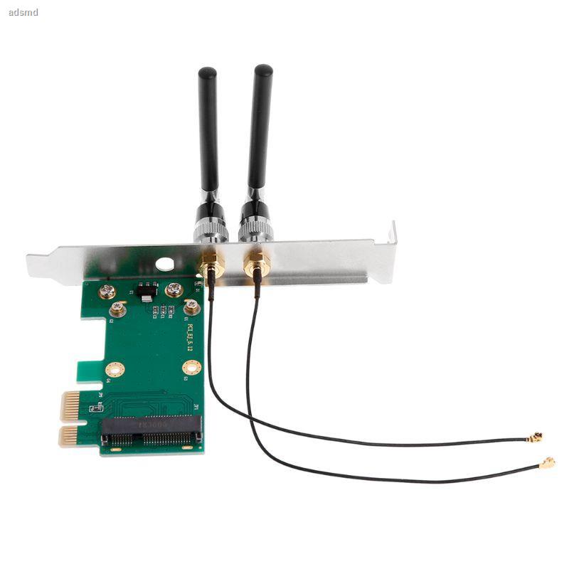 Wireless Wifi Network Card Mini PCI-E To PCI-E 1X Desktop Adapter + 2 Antennas