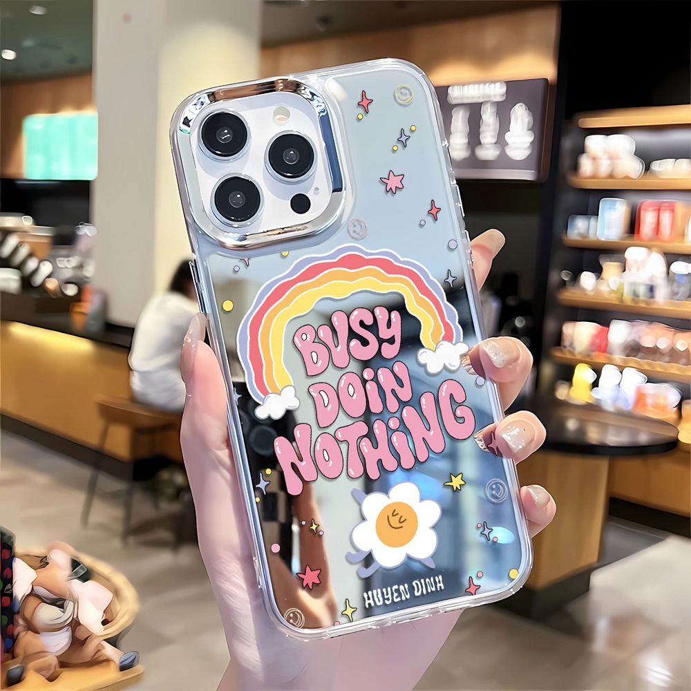 เคสโทรศัพท์มือถือ กรอบโลหะ กระจก ลายดอกไม้ สีรุ้ง สําหรับ iphone 14 pro max 11 12 13 8 7 Plus X XR XSMax