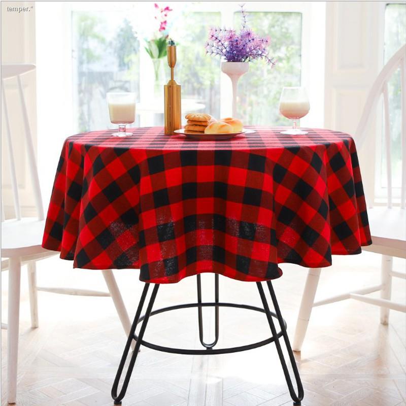 ผ้าปูโต๊ะลายตารางหมากรุกสีแดงและสีดำสำหรับตกแต่งงานปาร์ตี้ร้านอาหารรอบจานผ้าเช็ดจาน