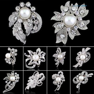 Calciumsp New Bridal Bouquet Rhinestone Crystal Brooch Pin Silver Pearl Brooches Flower