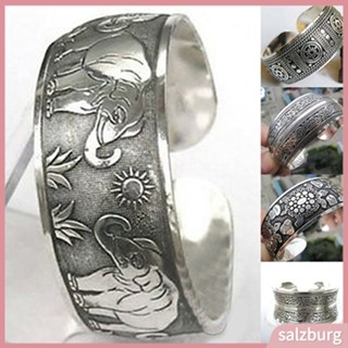 (salzburg) เครื่องประดับ กำไลข้อมือเงินแกะลายช้าง สไตล์วินเทจ