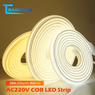 hot☍✑ﺴไฟเส้น Led COB ซุปเปอร์ไบร์ท 220V 288LEDs/ม LED Strip Light กันน้ำกลางแจ้ง หลอดประหยัดไฟ LED+ 1.5ม สวิตช์ปลั๊ก