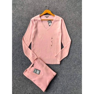 เสื้อแขนยาว Sweater แบรนด์ TQF สีชมพูหวาน คอวี ผ้ายืด ผ้านุ่มมาก งานสวย