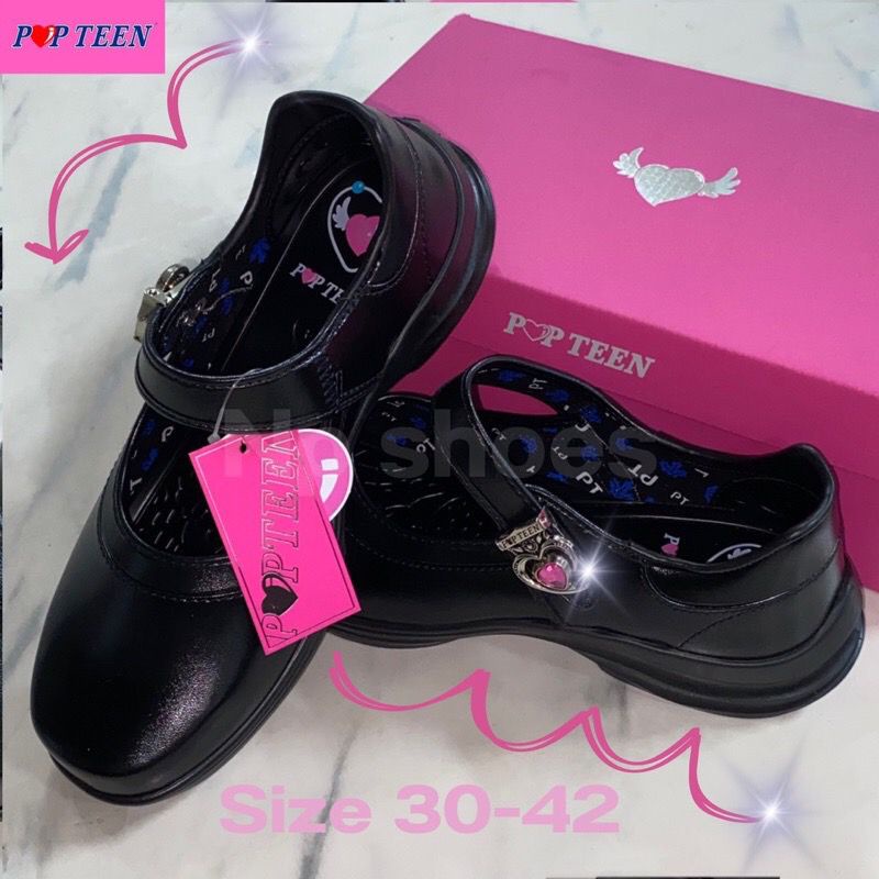 [ใส่โค้ด NPSH06 ลด 5 บาท]🍀รองเท้านักเรียนผู้หญิง POPTEEN💐รองเท้าหนังดำ นักเรียนประถมมัธยม ป๊อปทีน po