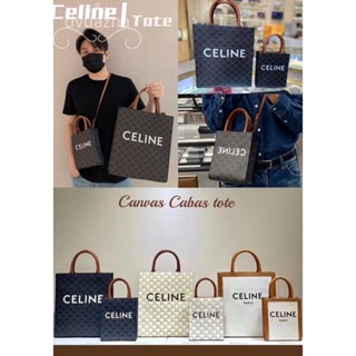 100% ของแท้ CELINE CABAS SERIES ผ้าใบวัสดุแนวตั้งถือกระเป๋าสะพายข้าง