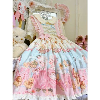 เดรสออกงานสาวอวบ เดรสสีแดงสาวอวบ "Stock Drop" แกะและแกะ Waltz Original JSK Strap Handle Diagram Princess Dress Lolita Sweet