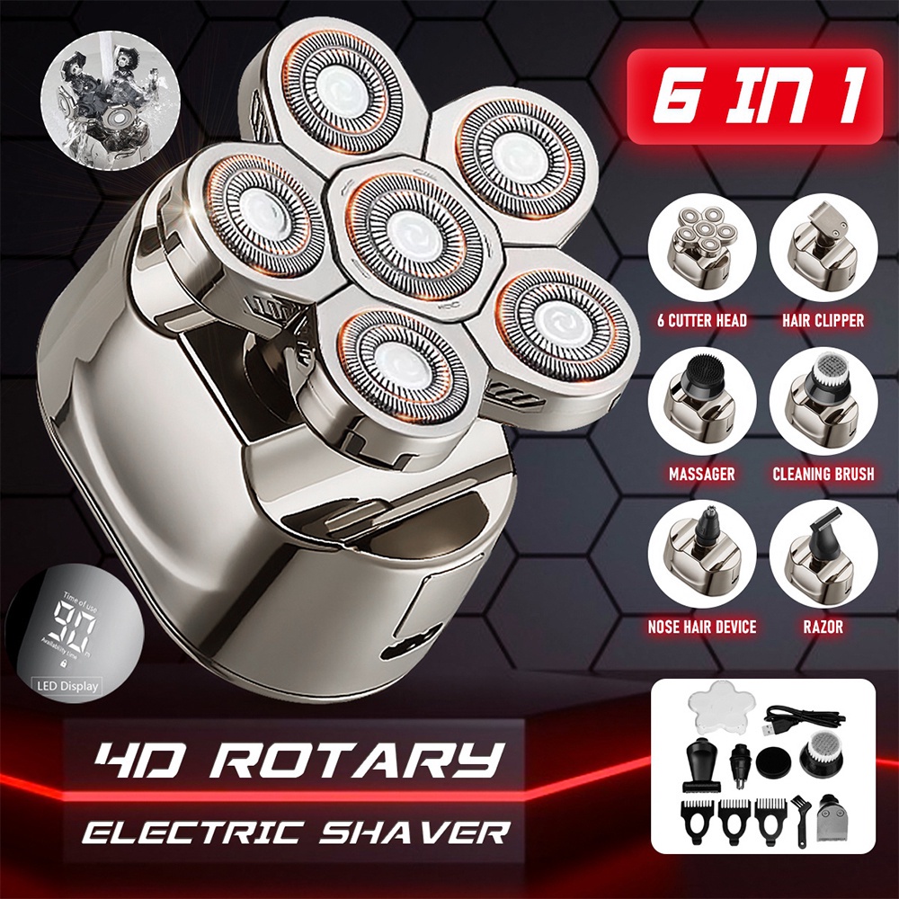 6-in-1 4D Electric Shaver Hair Trimmer Clipper 6 Floating Heads Razors Nose Ear Hair Trimmer Men Fac