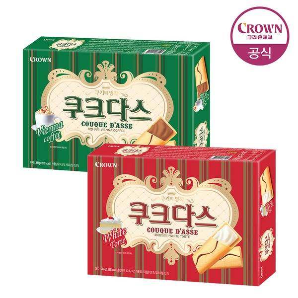 ขนมเกาหลี บิสกิตเนื้อนุ่ม couque d’asse vienna coffee & white torte crown brand 128g. 쿠크다스