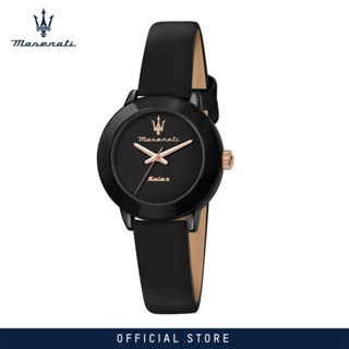 [2 Years Warranty] Maserati Successo Solar 32mm Black Leather Womens Solar Watch (Battery Free) R8851145501