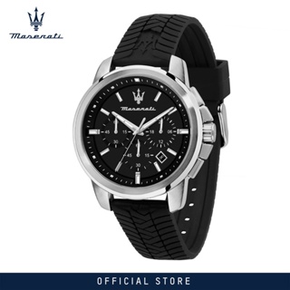 [2 Years Warranty] Maserati Successo 44mm Black Silicon Chronograph Mens Watch R8871621014