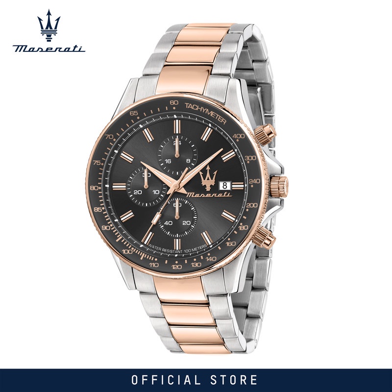 【2 Years Warranty】 Maserati Sfida 44mm Brown Dial Men's Chronograph Quartz นาฬิกาข้อมือ R8873640014
