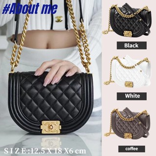ชาแนลแท้ Chanel LEBOY halfcircle messenger bag saddle messenger bag ladies chain bag