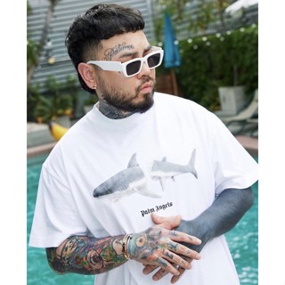 ของแท้💯 Palm Angels Shark Print Crewneck T-Shirt White พร้อมส่ง