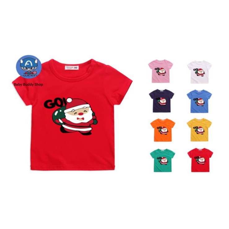 ** คริสต์มาส ** 8 สีเด็กสั้น ซานตาคลอสการ์ตูนผ้าฝ้าย 100% เสื้อยืดเด็กด้านบน 0-10 ปี