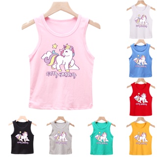 **Ready Stock ** 8 Colors Girls Unicon Cute Cartoon  Cotton Singlet  Kids Tank Top 90-140cm 0-10 Years