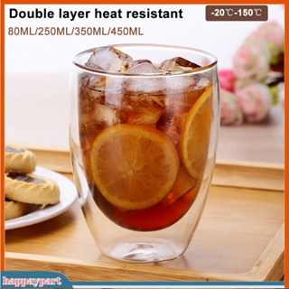 (happaypart) Home Double Wall Heat Insulation Tea Coffee Milk Mug Drink Glass Cup Drinkware