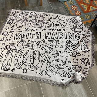 ผ้าห่มโซฟา ลายการ์ตูนกราฟฟิติ Keith haring Keith haring อเนกประสงค์ สีดํา สีขาว