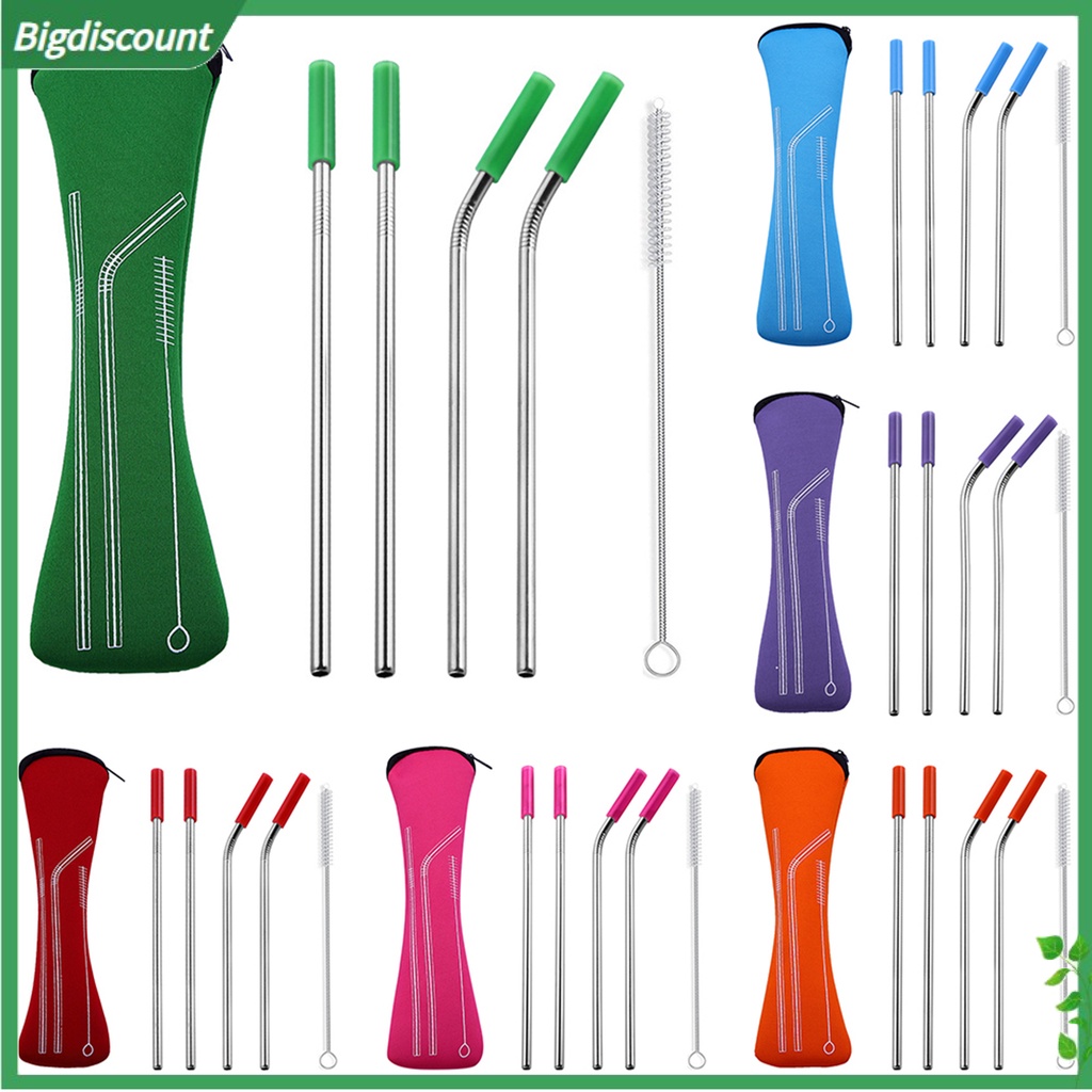หลอดดื่มซิลิโคนสแตนเลสนำกลับมาใช้ใหม่ได้ 4 ชิ้น