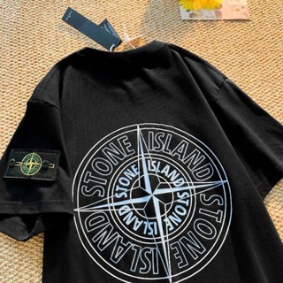 เสื้อยืดคอกลม แขนสั้น ผ้าฝ้าย ทรงหลวม ลาย Stone Island แฟชั่นฤดูร้อน สําหรับผู้ชาย และผู้หญิง