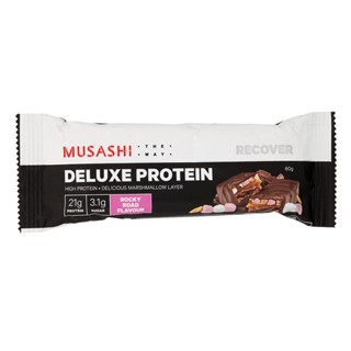 มูซาชิดีลักโปรตีนบาร์ร็อคกี้โรด 60กรัม  /  Musashi Deluxe Bars Rocky Road 60g.