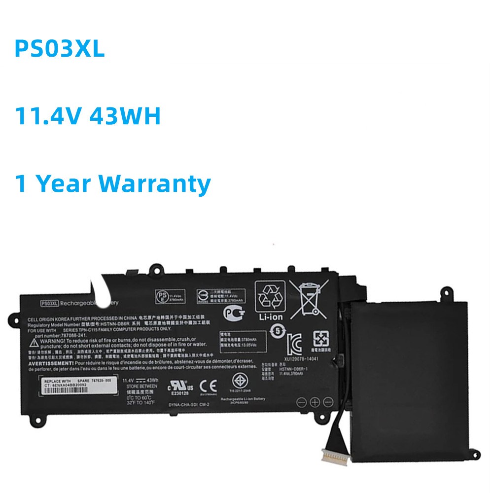 New 11.4V 43WH PS03XL HSTNN-DB6R 787520-005 Laptop Battery For HP Stream X360 11-P015WM 787088-241,for Pavilion X360 310